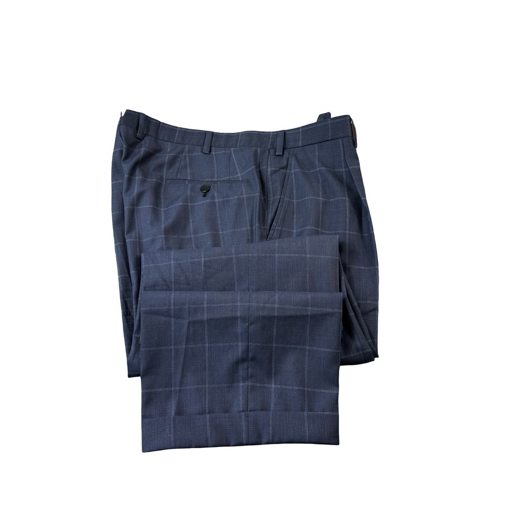 Brioni Delta Blue Checked Pure Wool Pleated Mens Trouser Size 36x27